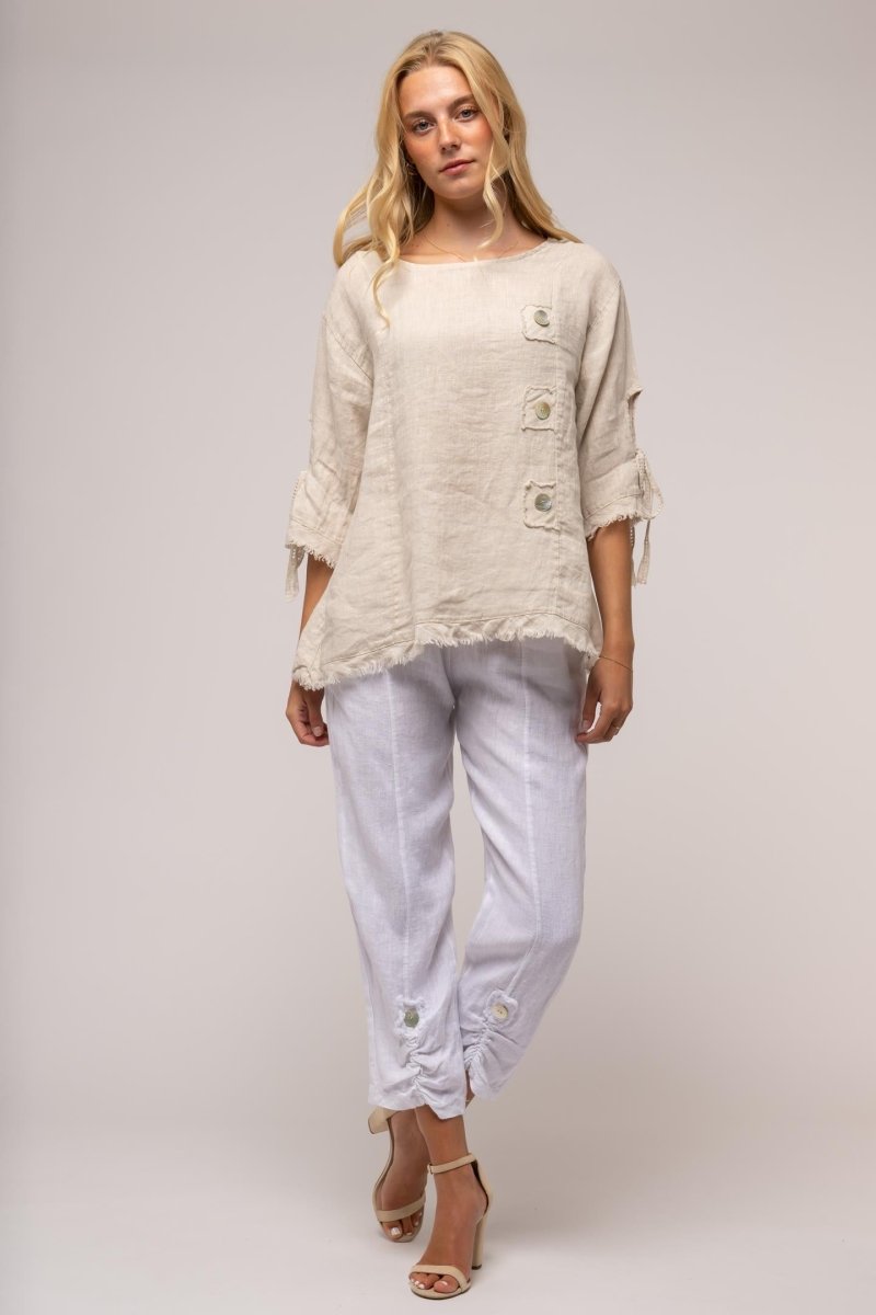 Premium French Linen Blouse Embellished - Breathable Naturals | Glam & Fame Clothing