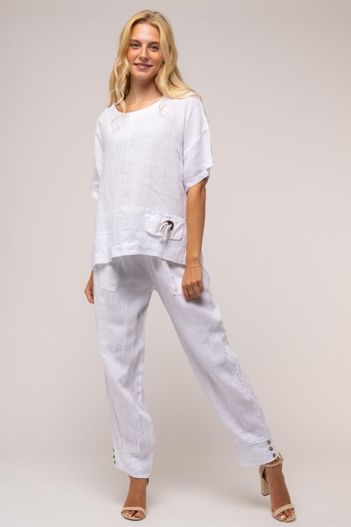 Premium French Linen Pocket Top - Breathable Naturals | Glam & Fame Clothing