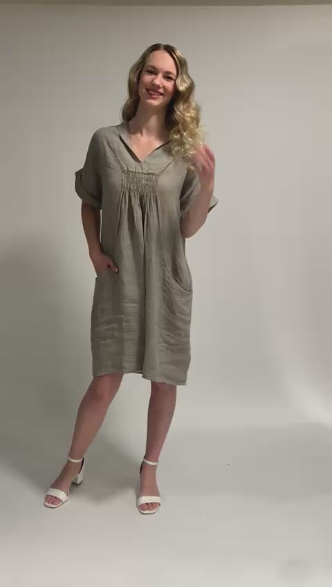 French Linen Dress Shawl Neck