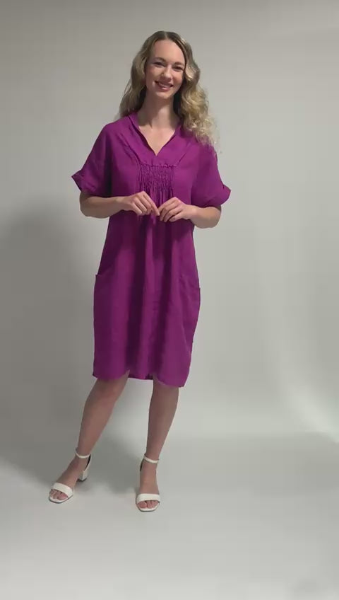 French Linen Dress Shawl Neck