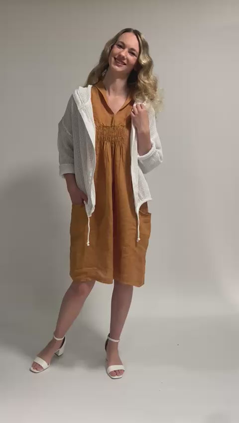French Linen Dress Shawl Neck