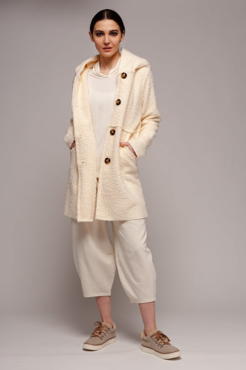 Euro Boucle Coat with Hoodie - Breathable Naturals | Glam & Fame Clothing