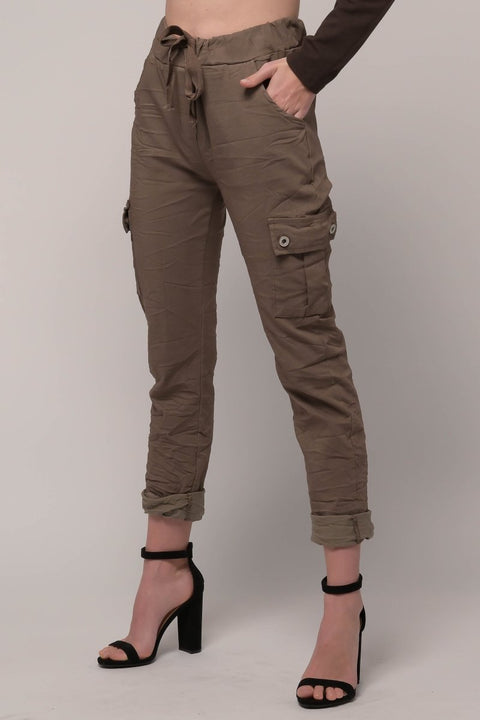 Euro Cargo Crushed Travel Pant - Breathable Naturals | Glam & Fame Clothing
