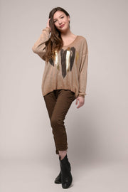 Euro Knit Gold Heart Top - Breathable Naturals | Glam & Fame Clothing