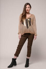Euro Knit Gold Heart Top - Breathable Naturals | Glam & Fame Clothing