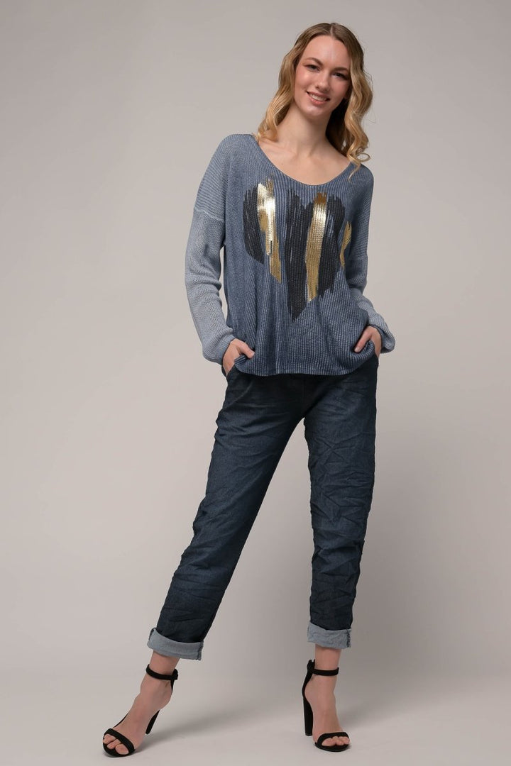 Euro Knit Gold Heart Top - Breathable Naturals | Glam & Fame Clothing