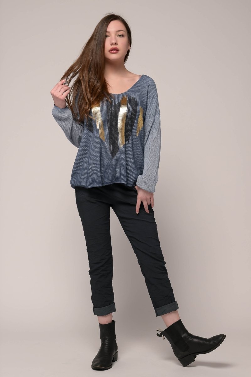 Euro Knit Gold Heart Top - Breathable Naturals | Glam & Fame Clothing