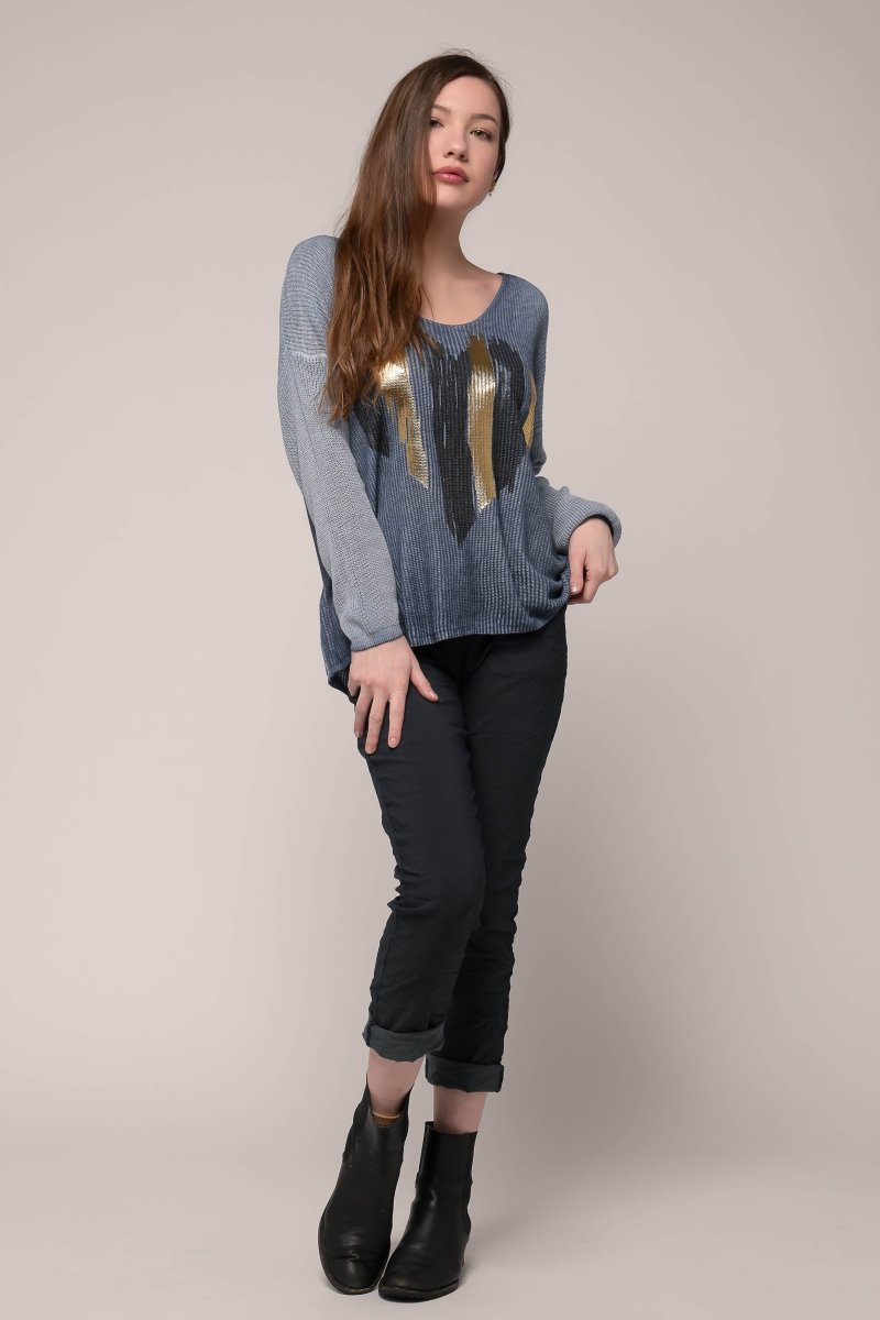 Euro Knit Gold Heart Top - Breathable Naturals | Glam & Fame Clothing