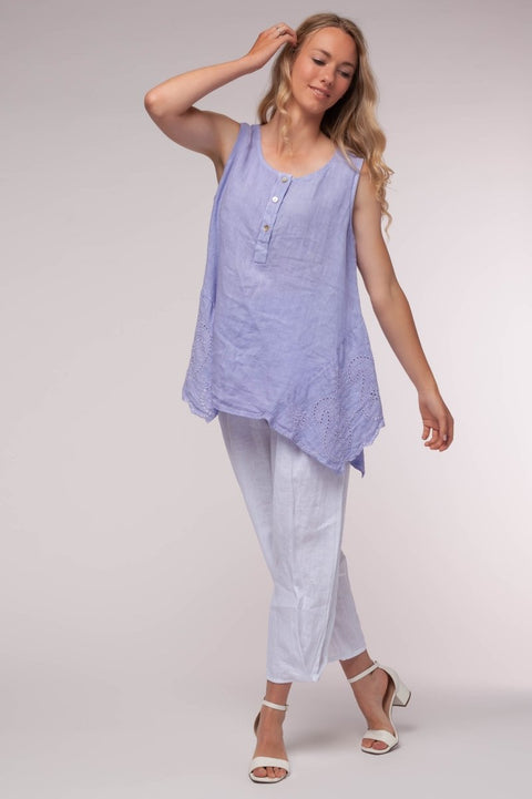 Euro Linen Blouse Eyelet Panels - Breathable Naturals | Glam & Fame Clothing