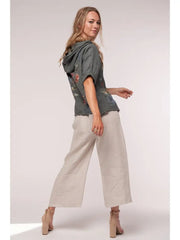 Euro Linen Button Front Hoodie Top - Breathable Naturals | Glam & Fame Clothing