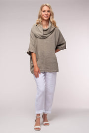 Euro Linen Cowl Relaxed Top - Breathable Naturals | Glam & Fame Clothing