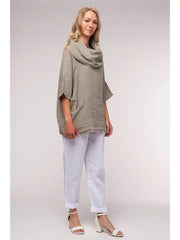 Euro Linen Cowl Relaxed Top - Breathable Naturals | Glam & Fame Clothing