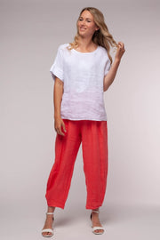 Euro Linen Feather Embroidered Top - Breathable Naturals | Glam & Fame Clothing