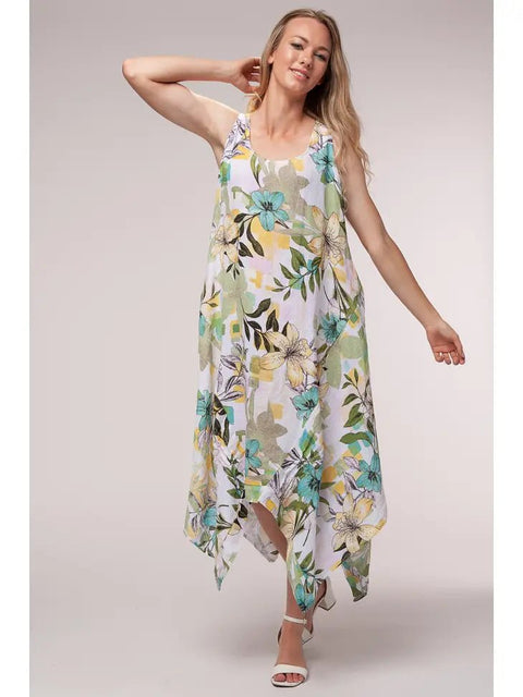 Euro Linen Floral Midi Dress - Breathable Naturals | Glam & Fame Clothing