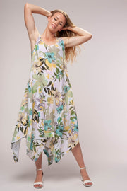Euro Linen Floral Midi Dress - Breathable Naturals | Glam & Fame Clothing