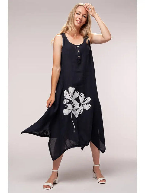 Euro Linen Flower Midi Dress - Breathable Naturals | Glam & Fame Clothing