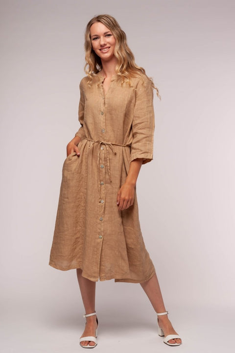 Euro Linen Midi Shirt Dress - Breathable Naturals | Glam & Fame Clothing