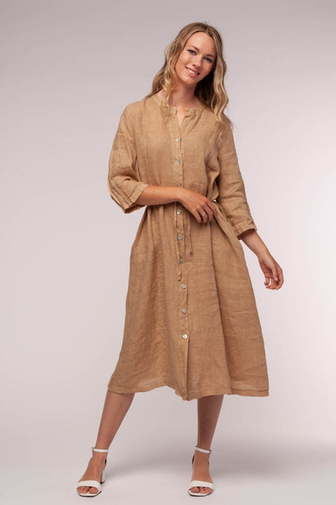 Euro Linen Midi Shirt Dress - Breathable Naturals | Glam & Fame Clothing