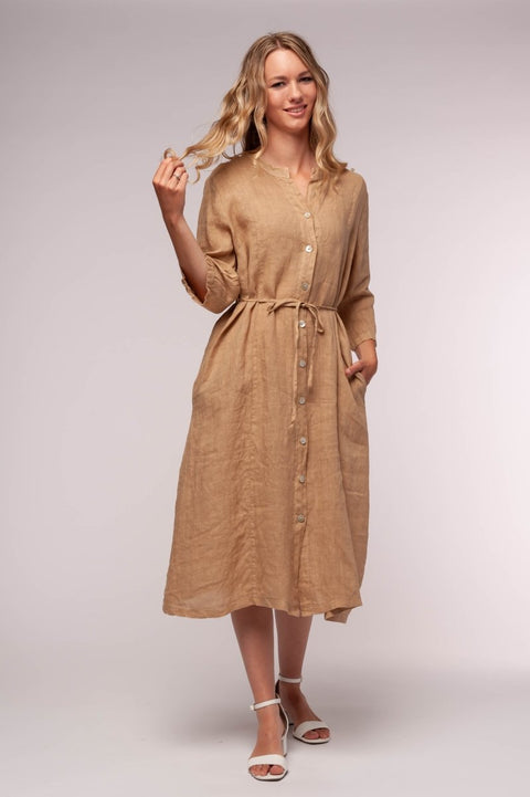 Euro Linen Midi Shirt Dress - Breathable Naturals | Glam & Fame Clothing