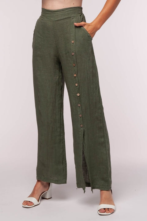 Euro Linen Pant Buttons Detail - Breathable Naturals | Glam & Fame Clothing