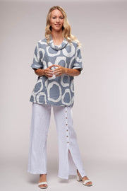 Euro Linen Roll Collar Circles Top - Breathable Naturals | Glam & Fame Clothing