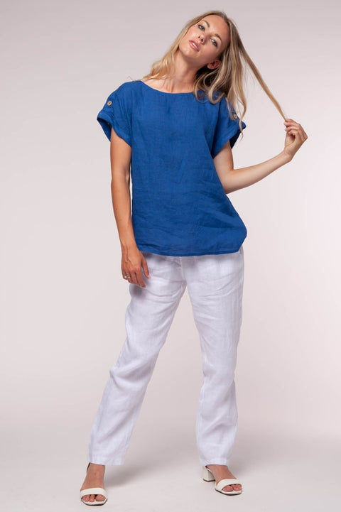Euro Linen Shoulder Button Top - Breathable Naturals | Glam & Fame Clothing