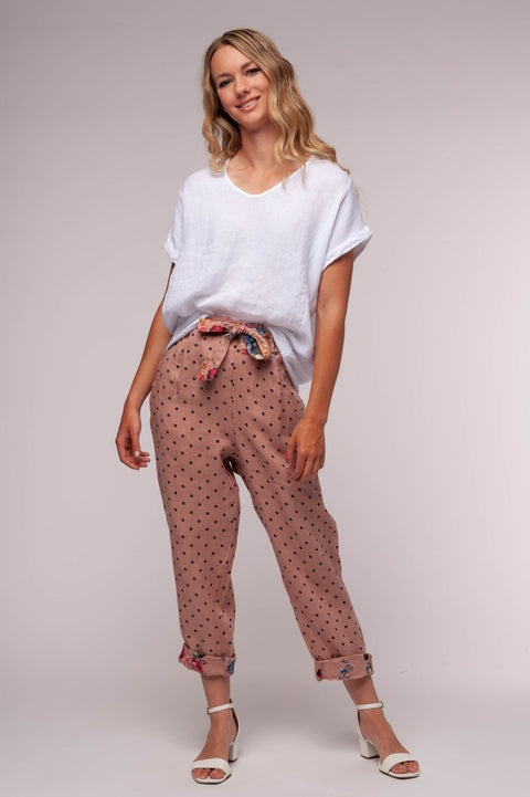 Euro Linen Tie Waist Dots Pant - Breathable Naturals | Glam & Fame Clothing