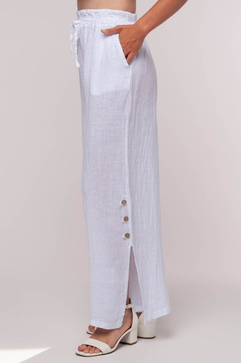 Euro Linen Tie Waist Side Slit Detail Pant - Breathable Naturals | Glam & Fame Clothing