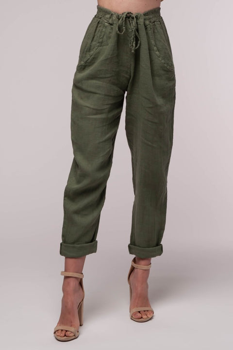 Euro Linen Tie Waist Slim Pant - Breathable Naturals | Glam & Fame Clothing