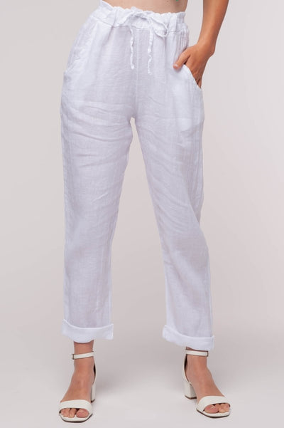 Euro Linen Tie Waist Slim Pant - Breathable Naturals | Glam & Fame Clothing