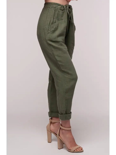 Euro Linen Tie Waist Slim Pant - Breathable Naturals | Glam & Fame Clothing