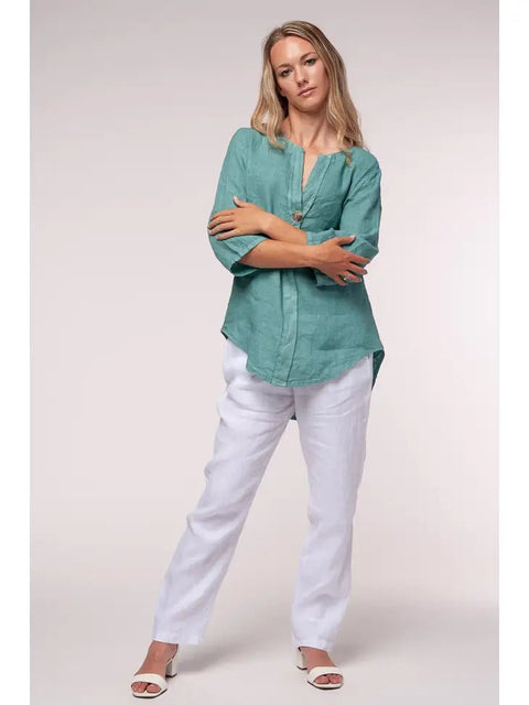 Euro Linen V-Neck Button Top - Breathable Naturals | Glam & Fame Clothing