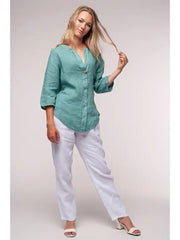 Euro Linen V-Neck Button Blouse