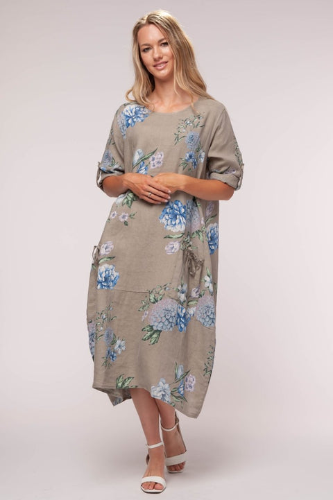 European Linen Print Midi Dress - Breathable Naturals | Glam & Fame Clothing