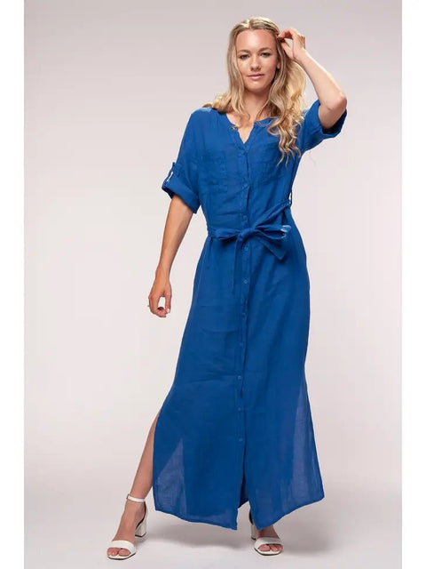 European Linen Shirt Maxi Dress - Breathable Naturals | Glam & Fame Clothing