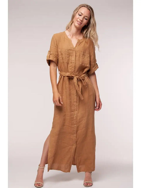 European Linen Shirt Maxi Dress