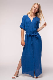 European Linen Shirt Maxi Dress - Breathable Naturals | Glam & Fame Clothing