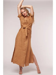 European Linen Shirt Maxi Dress