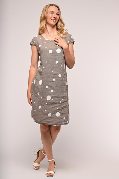 French Linen Sheath Dress Spots Print - Breathable Naturals | Glam & Fame Clothing