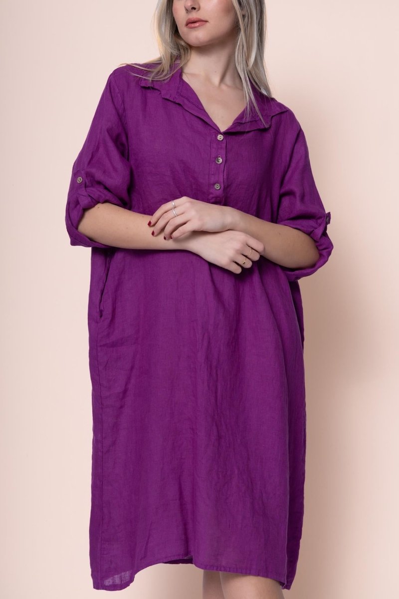 Linen Dress - OS18402-3 - Breathable Naturals | Glam & Fame Clothing