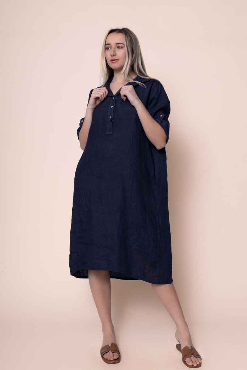 Linen Dress - OS18402-71 - Breathable Naturals | Glam & Fame Clothing
