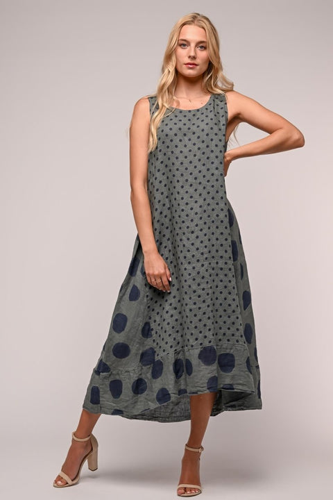 Premium French Linen Dress Spots Print - Breathable Naturals | Glam & Fame Clothing