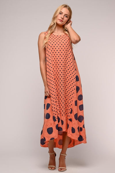 Premium French Linen Maxi Dress Spots Print - Breathable Naturals | Glam & Fame Clothing