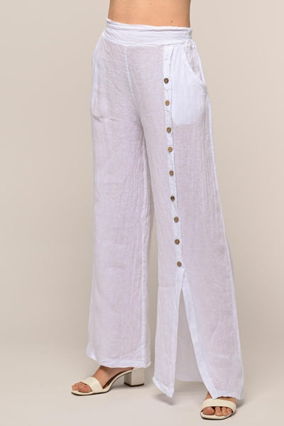 Premium French Linen Pant Buttons Detail - Breathable Naturals | Glam & Fame Clothing