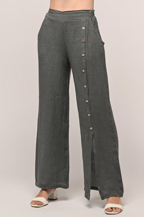Premium French Linen Pant Buttons Detail